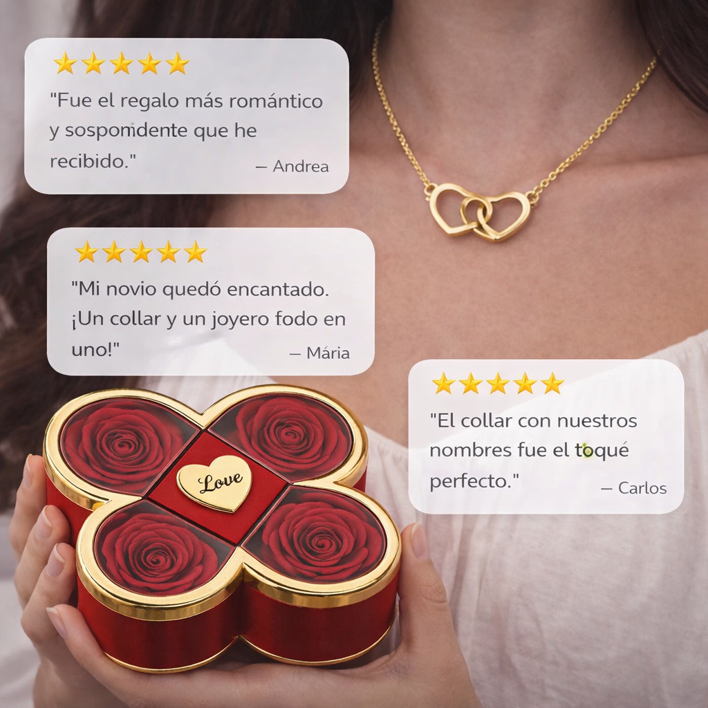 Joyero de rosas con collar personalizado