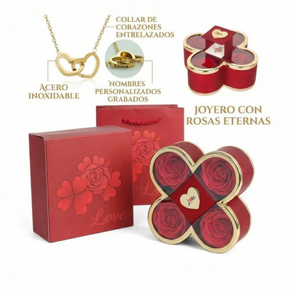 Joyero de rosas con collar personalizado